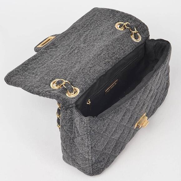 Denim Quilted Shoulder Bag Chain Strap Blue - Picture 5 of 6